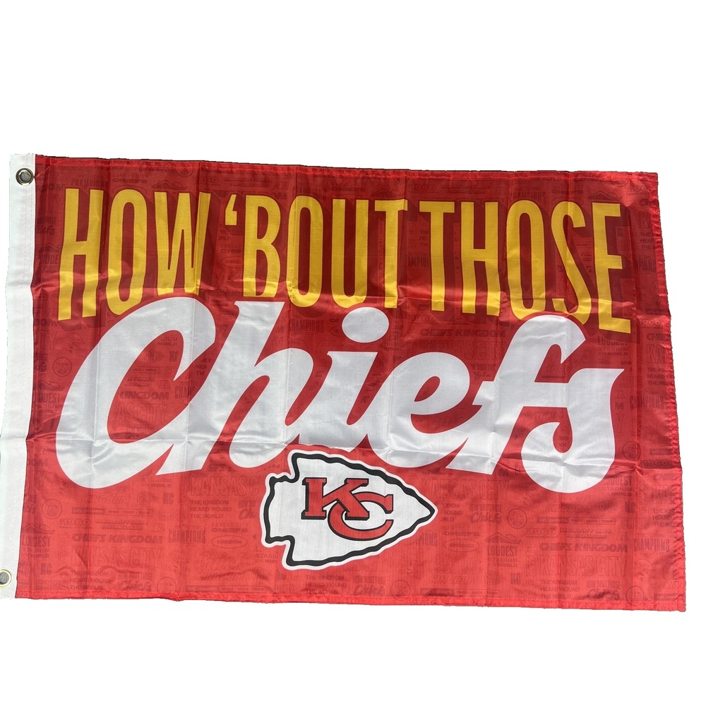 Kansas City Chiefs Team Flag 20x30 Red Yellow NFL Football How Bout Those Chiefs